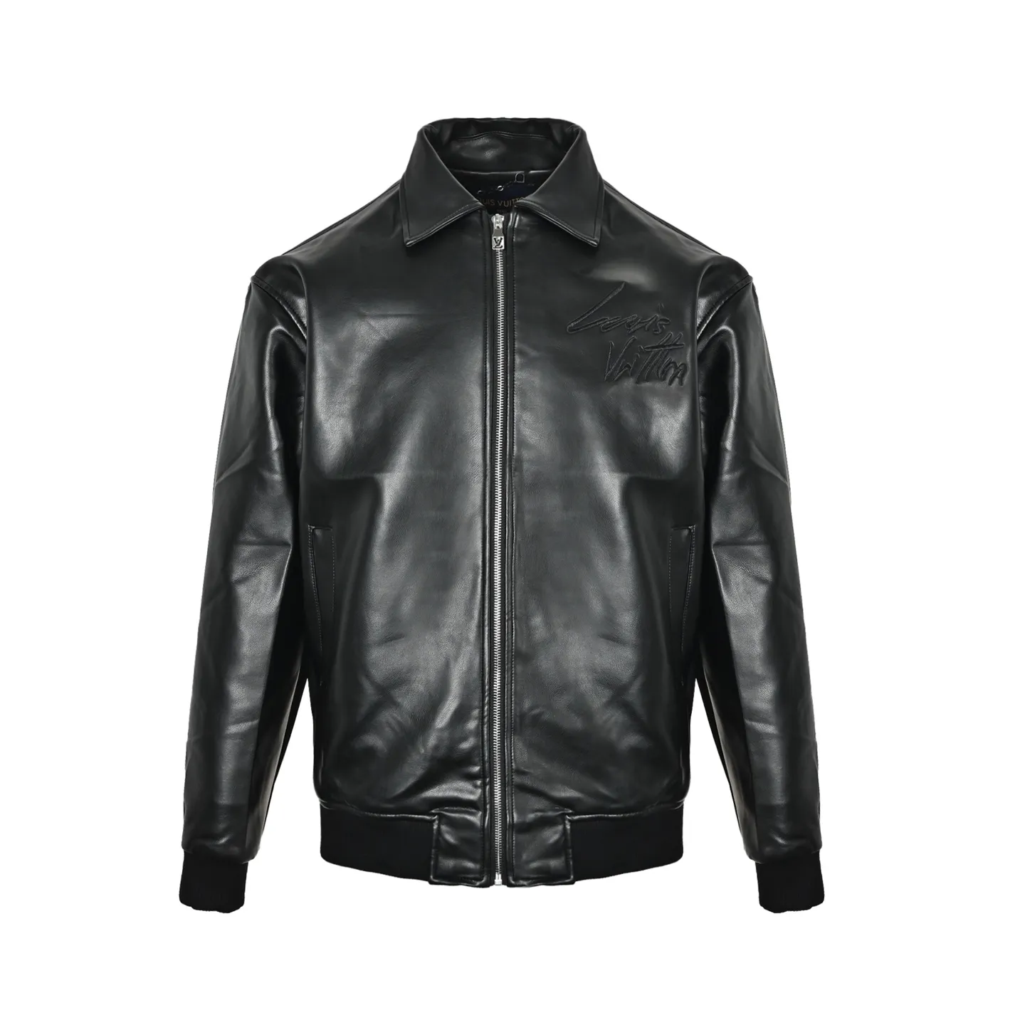 Louis Vuitton Louis Vuitton three-flower embroidered logo lapel leather jacket